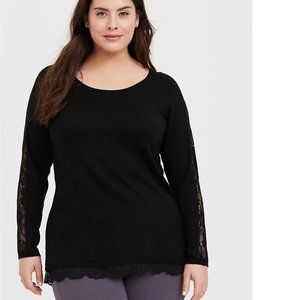 Torrid BLACK LACE SPLIT BACK 2FER TUNIC SWEATER